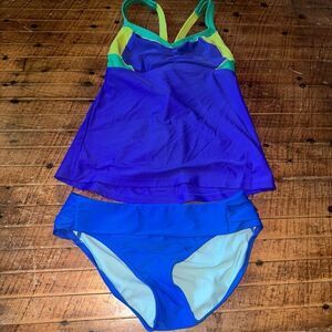 PRana blue and yellow tankini two piece S swimsuit set